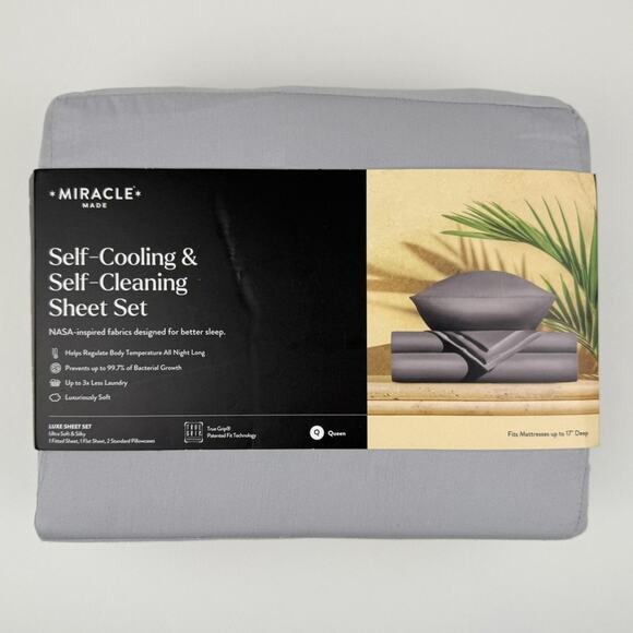 Miracle Made Sheet Set QUEEN Self-Cooling Self-Cleaning Silver Infused Gray NEW - Picture 1 of 6